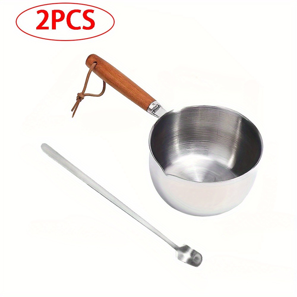 Candle Making Jug - 2 ชิ้น/ชุด หม้อหลอมขี้ผึ้งด้ามไม้พร้อมช้อนคน หม้อสองชั้นแบบหนา อุปกรณ์ทำเทียน แม่พิมพ์งานฝีมือ