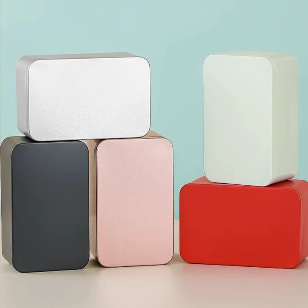 Tin Container Lid - กล่องเหล็กสีพื้นใหม่พร้อมฝาปิด กล่องเก็บชา กล่องเก็บของทรงสี่เหลี่ยม กล่องเก็บคุกกี้