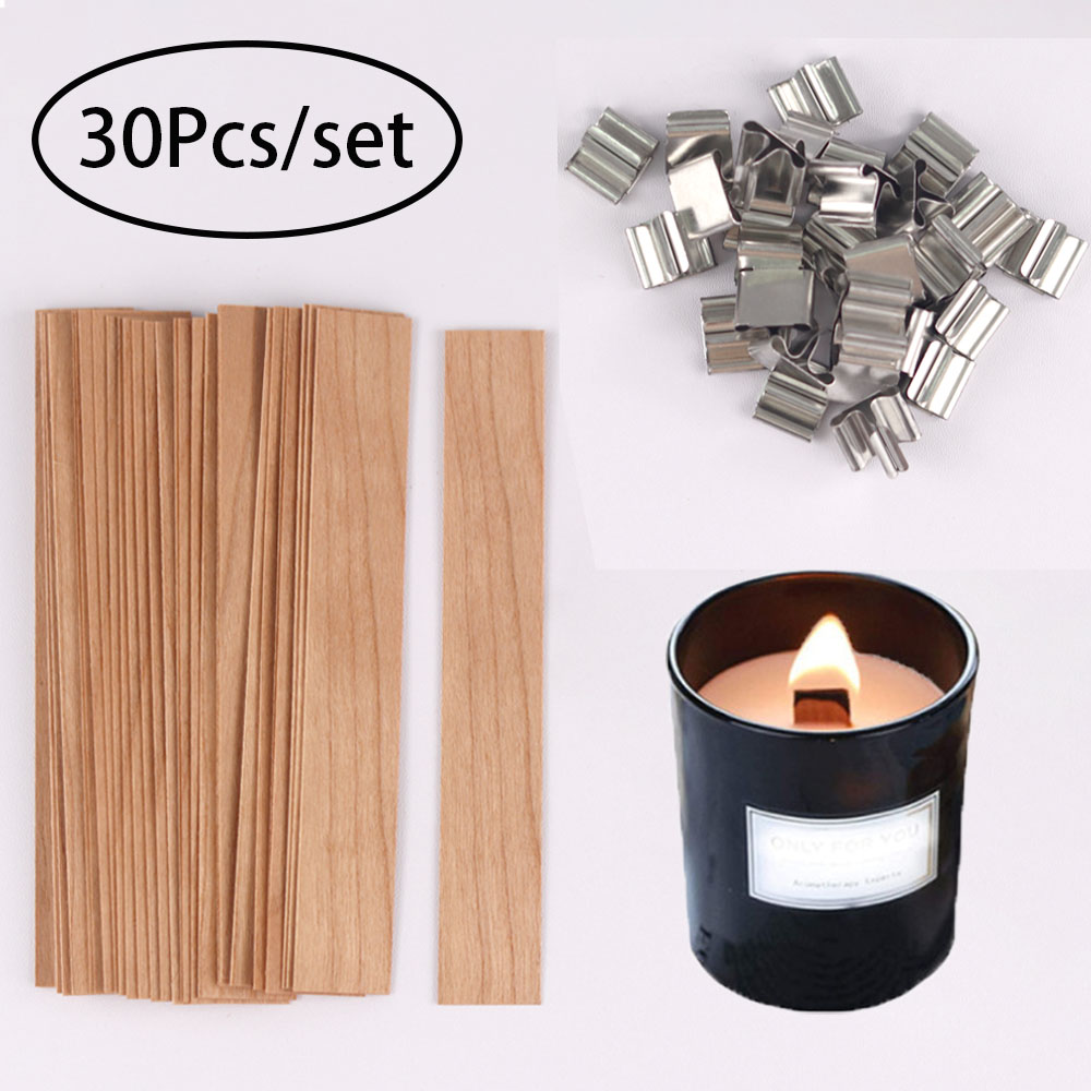 Candle Making Jug - 30pcs เทียนไม้เทียนทําชุด Wicks พร้อมฐานคลิปธรรมชาติ Smokeless ไม้
